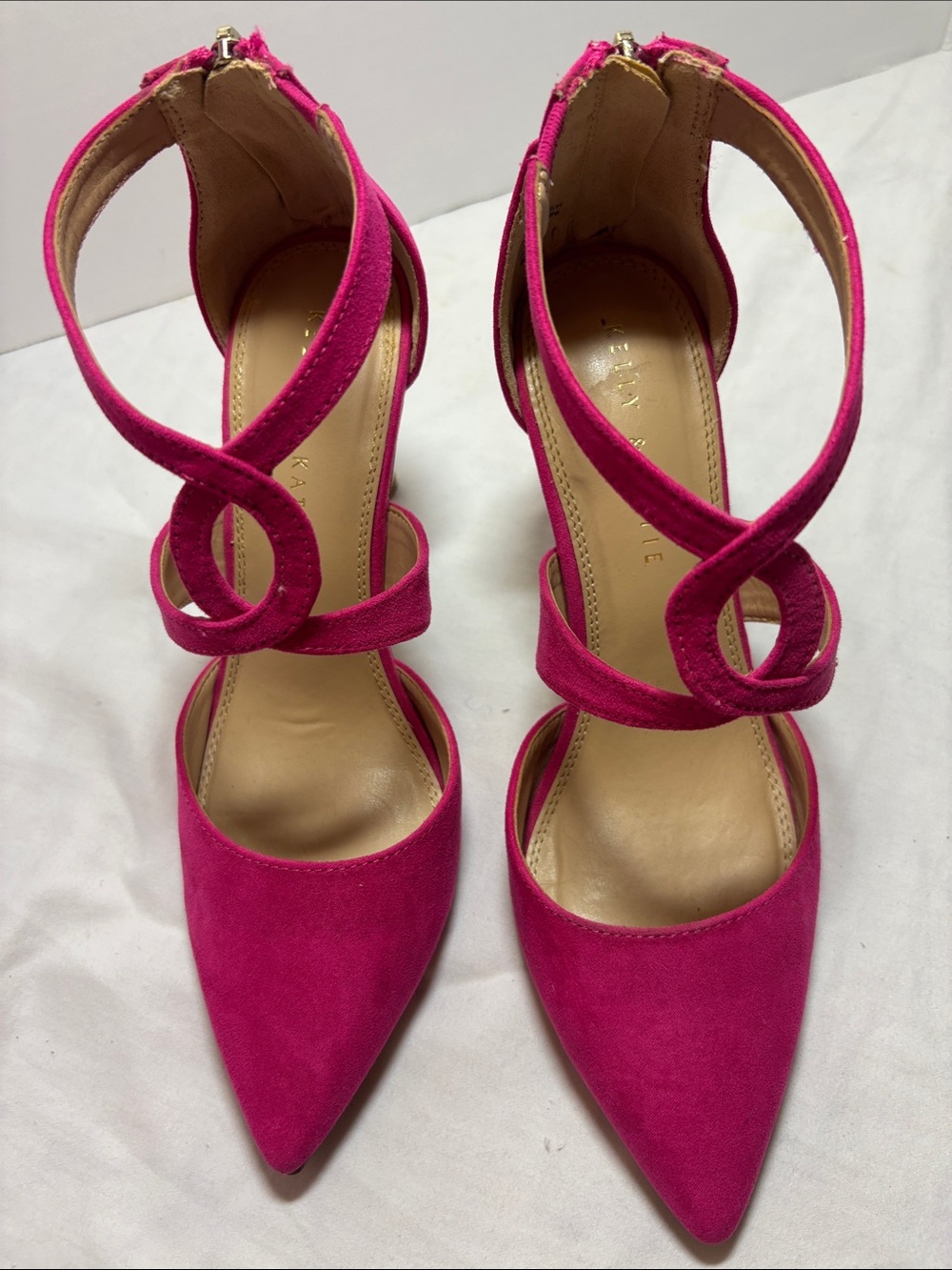 Kelly & Kate Evie Hot Pink Pointed-Toe Heels with Decorative Straps, SZ 9, EUC